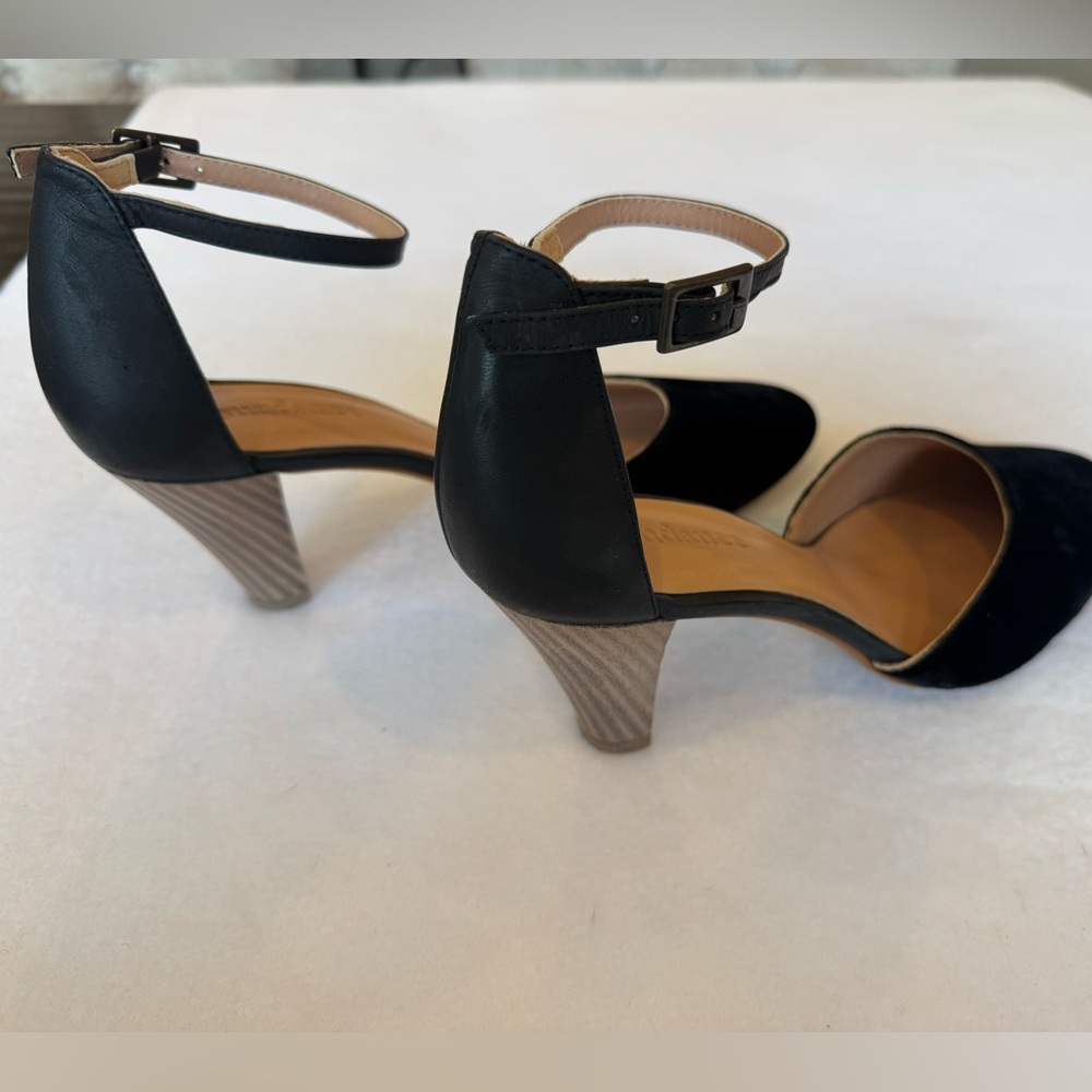 Sundance Elegant Ankle Strap Heels/Black D'Orsay Leather & Velvet